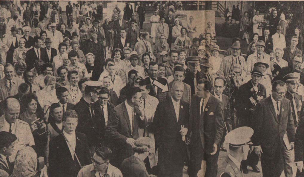 Seattle P-I photo of John Glenn in crowd at Seattle's World's Fair, 1962