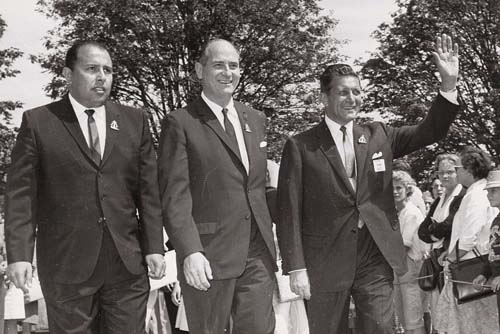Washington Governor Albert D. Rosellini joins Michigan Governor Swainson on the walk to the Plaza of the States