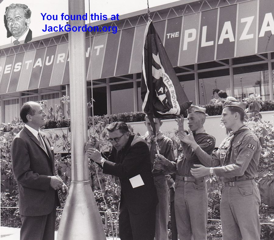 Nevada Governor Sawyer raises state flag as host Washington Governor Albert D. Rosellini watches