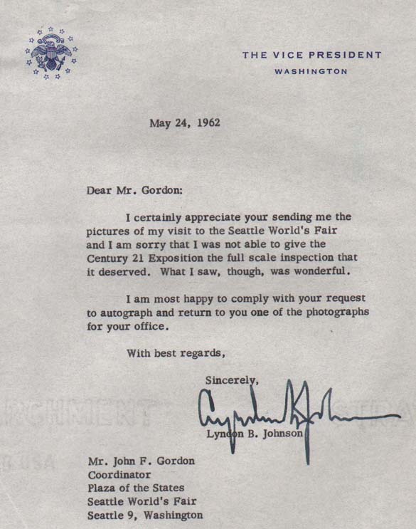 Nice Thank you letter from Vice President Lyndon Johnson.