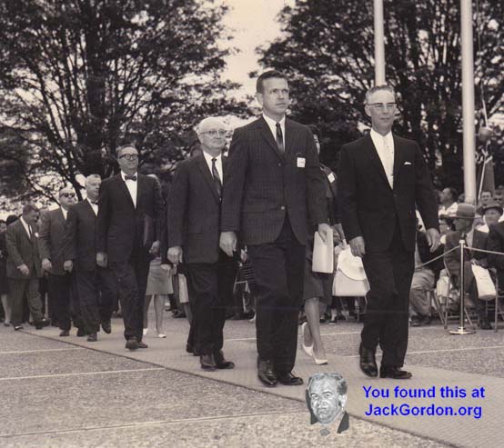 Oklahoma Lt. Gov. George Nigh and Wash. State Rep. Leonard Sawyer leading the parade to the VIP seating area at Century 21 Plaza of the States