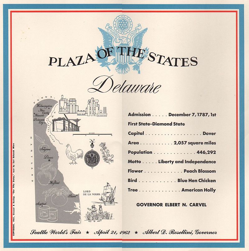 Delaware State Plaque from the Century 21 Plaza of the States, Seattle