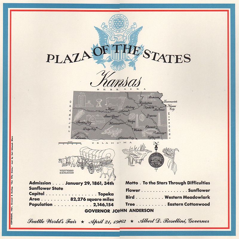 Kansas State Plaque from the Century 21 Plaza of the States, Seattle