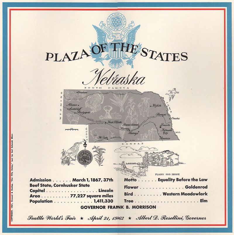 Nebraska State Plaque from the Century 21 Plaza of the States, Seattle