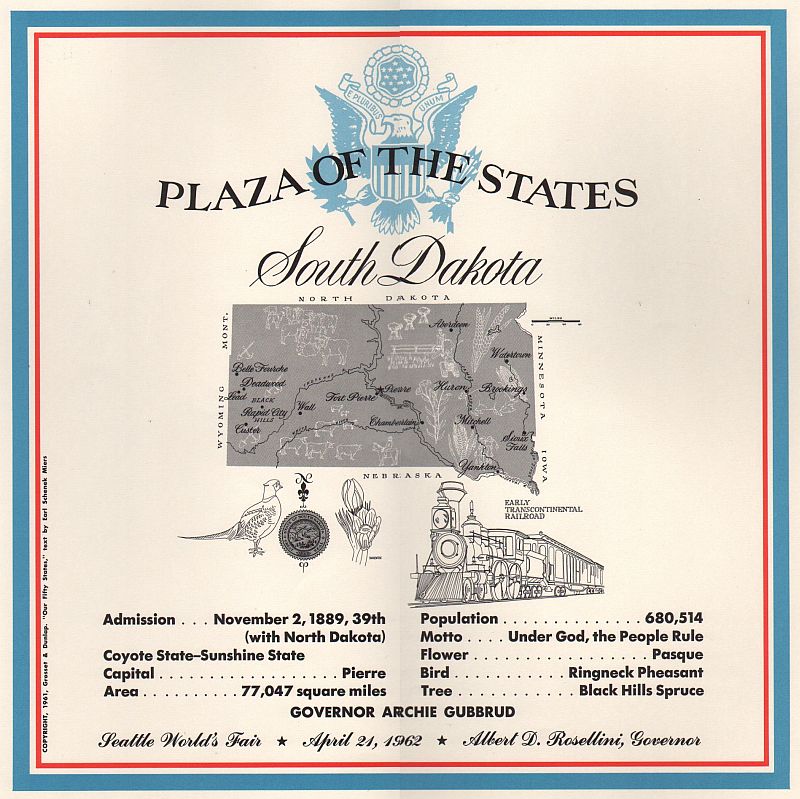 South Dakota State Plaque from the Century 21 Plaza of the States, Seattle