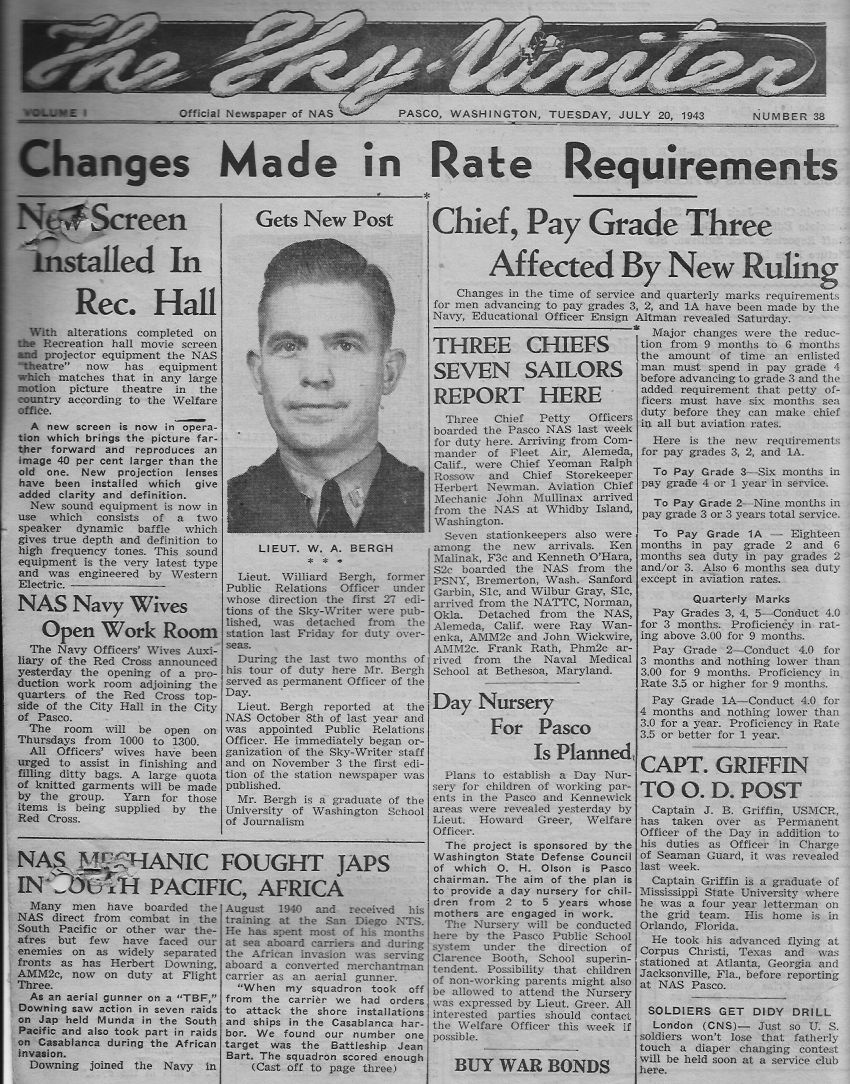 The NAS Pasco Sky-Writer, July 20, 1943, page 1