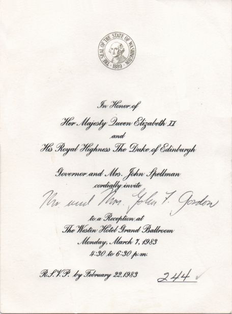 Invitation to reception with Queen Elizabeth II