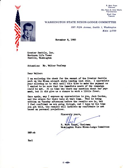 Letter from Mort Frayn re: Nixon Visit in 1960. Image from JackGordon.org