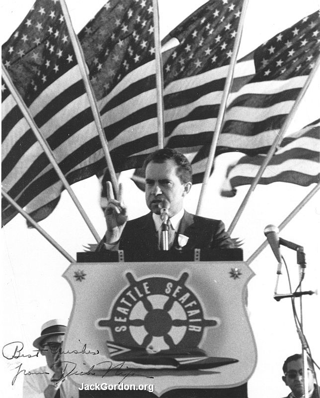 Richard Nixon Speaking in Seattle,1960.  Photo from JackGordon.org