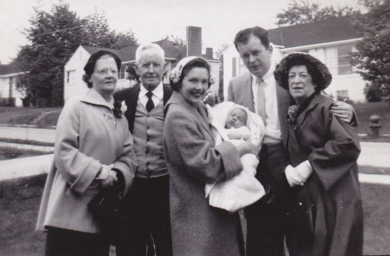 Jack and Roberta, Grandma and Grandpa Walsh, Grandma Gordon, and John