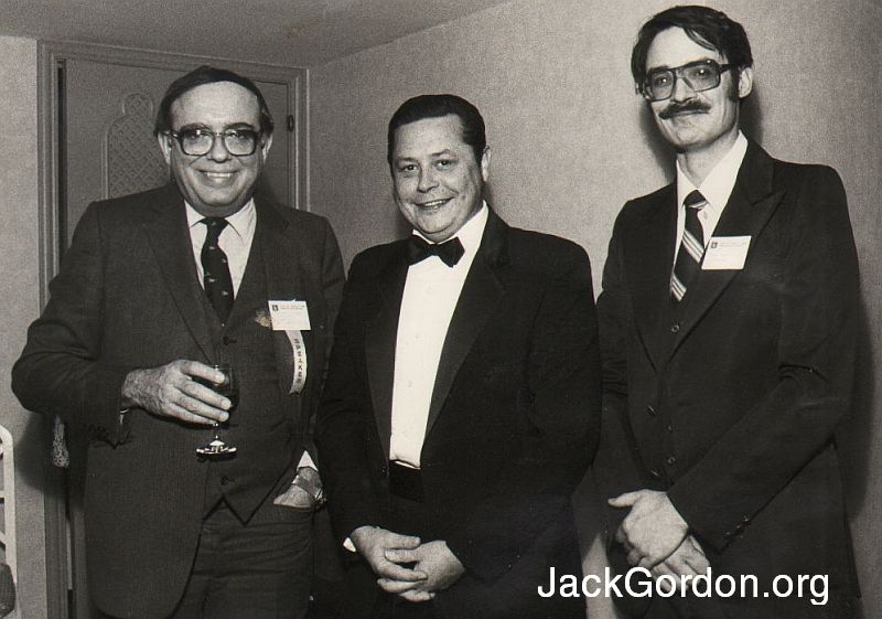 Bob McClelland, Tore Dybfest, John R Gordon at 1984 Pacific International Hospitality Show reception