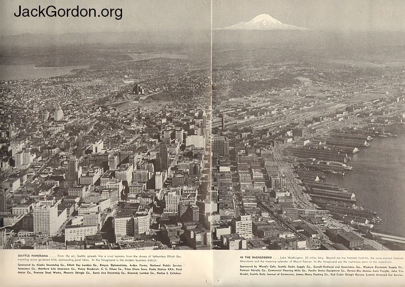 Downtown Seattle, Mount Rainier, Lake Washington as seen in 1950